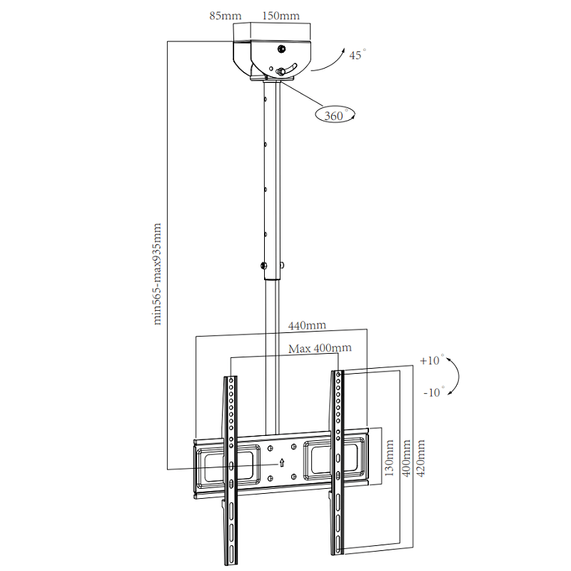 Avis 56,5-93,5 cm Support TV Plafond – 7
